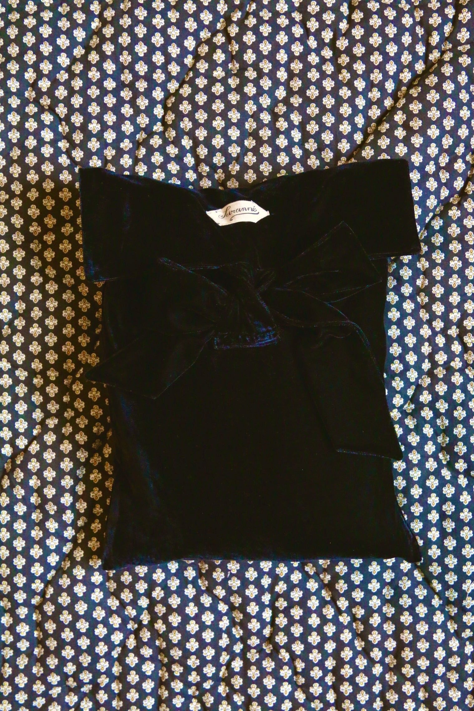 Black velvet smocked blouse