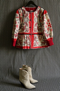 Veste matelassée réversible Burgundy Red / "bandana wheat ears" print