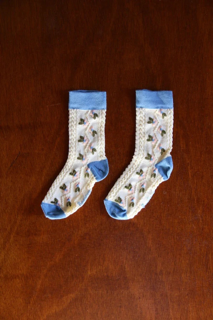 Chaussette farandole fleur bleue