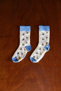 Chaussette farandole fleur bleue