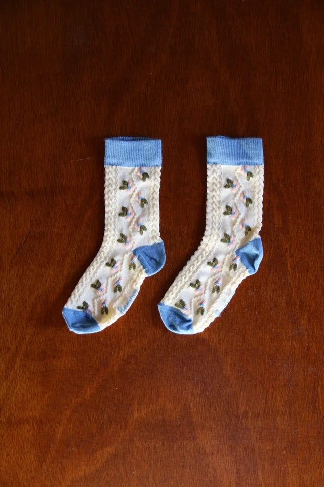 Chaussette farandole fleur bleue