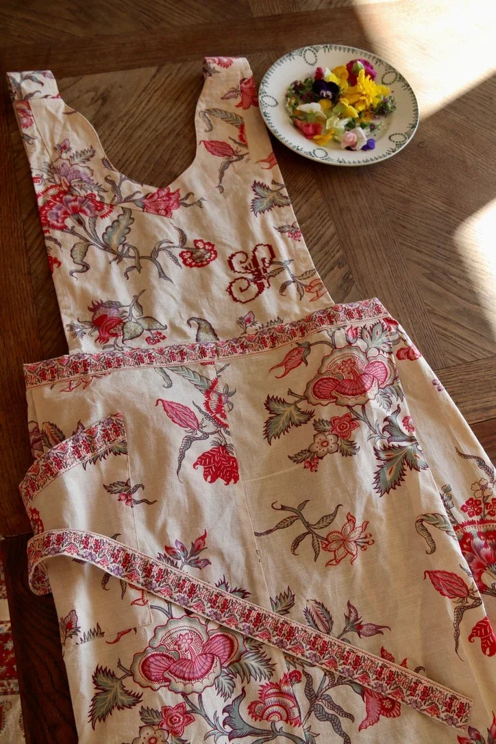 Adult apron Vence print - organic lt canvas / Border print