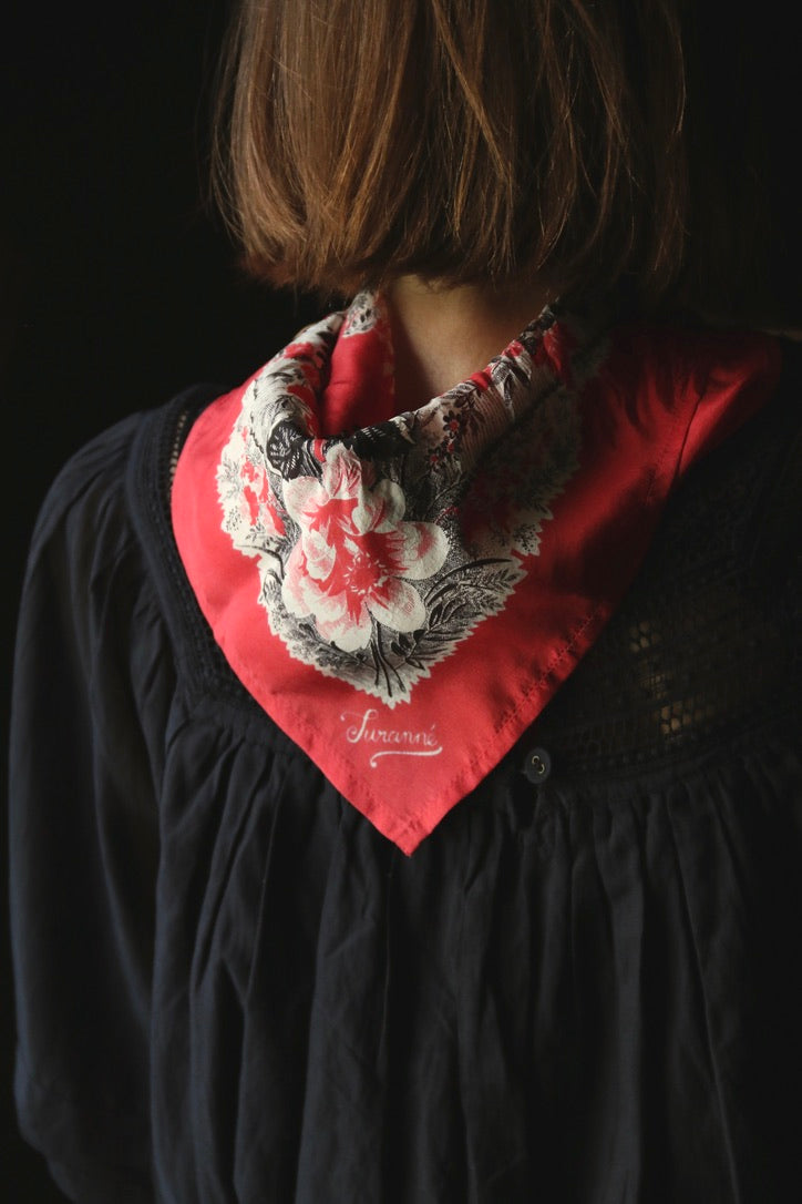 petite red poppy silk square