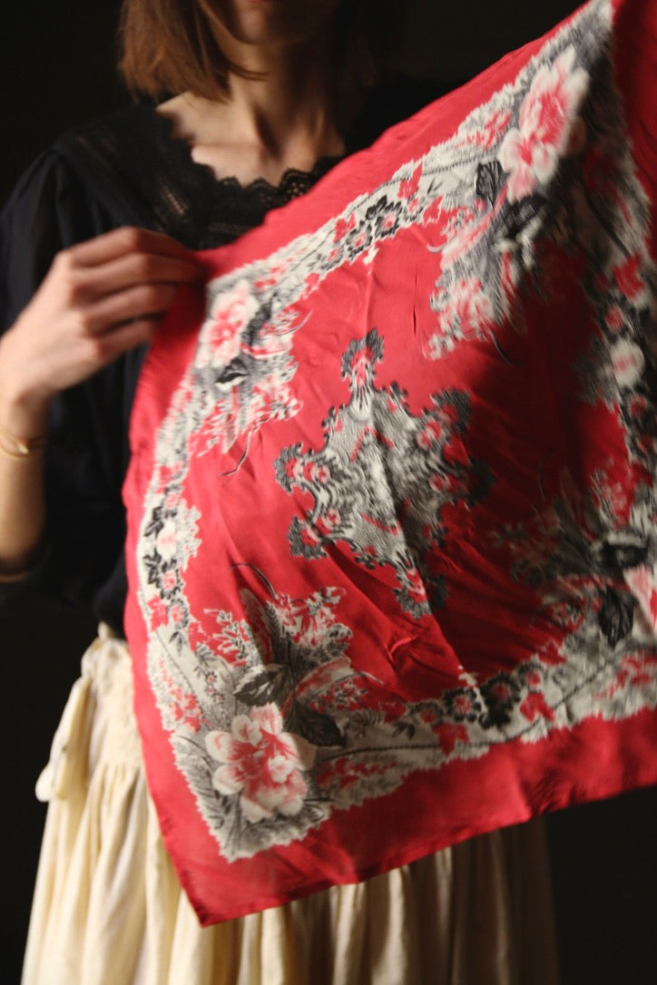 petite red poppy silk square