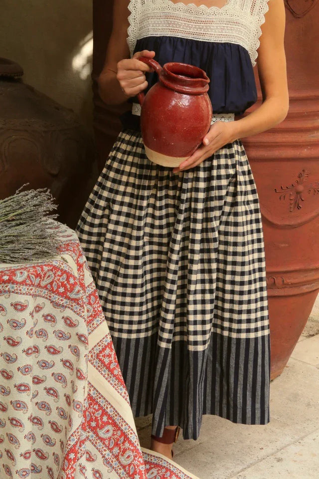 Orange Blossom Navy Vichy skirt