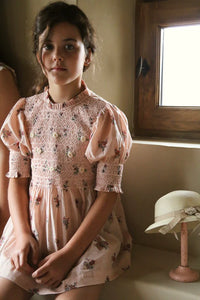 Blouse à smocks garden flowers rose