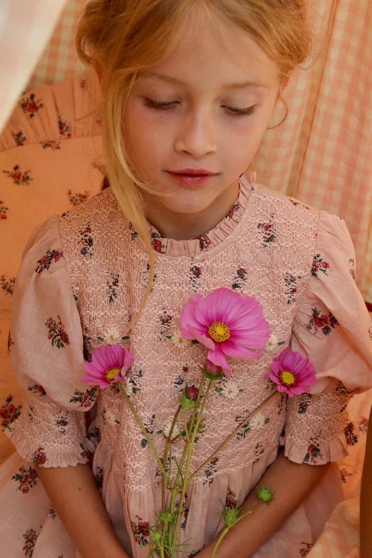 Blouse à smocks garden flowers rose