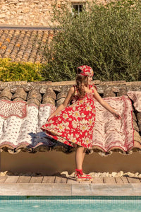 Gaughin print dress with skirt and matching triangle scarf