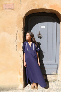 kurta dress with sailor collar, navy