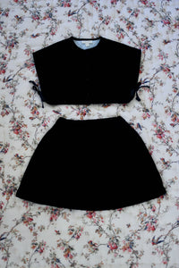 Black velvet quilted top and skirt set