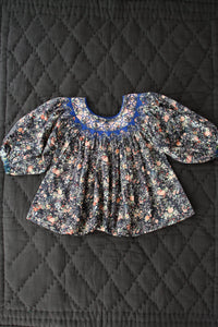 Blouse papillon velours fleurette marine