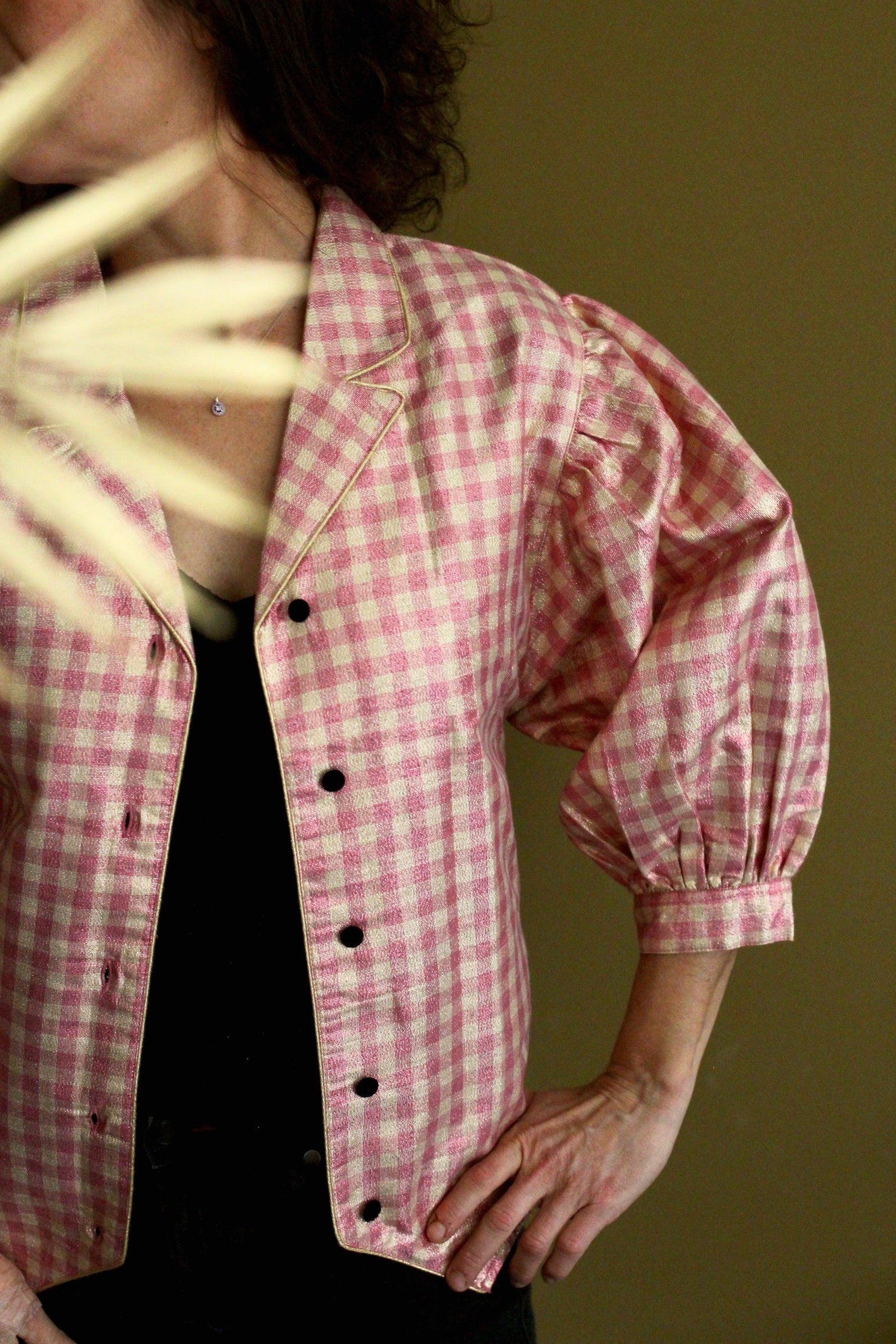Blouse Blazer femme vichy lurex rose