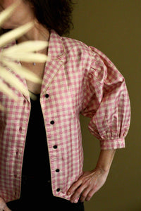 Blouse Blazer femme vichy lurex rose