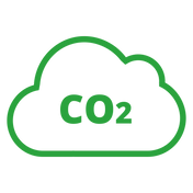 Green CO2 cloud outline icon representing carbon dioxide emission