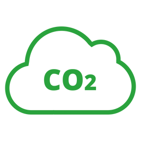 Green CO2 cloud outline icon representing carbon dioxide emission